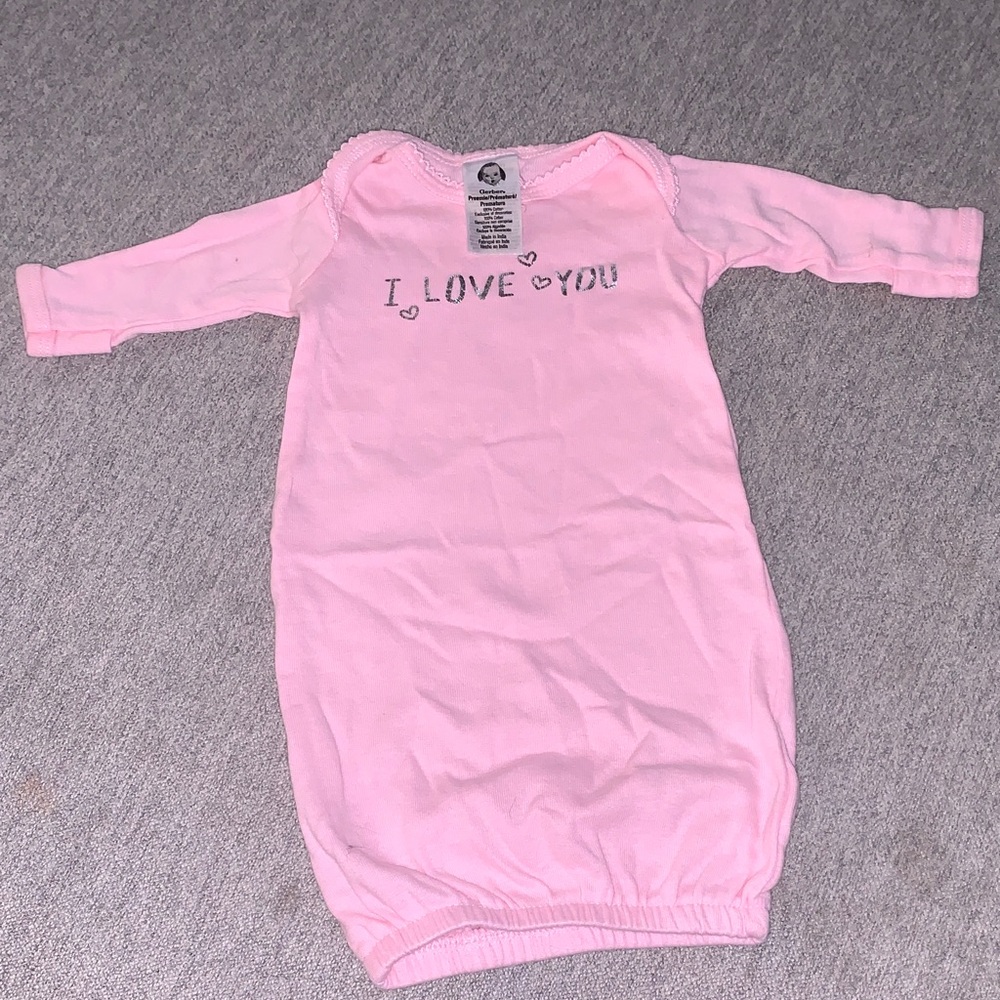 Pink Preemie Baby Gown Onesie I Love You Heart Design Valentines Day 💖